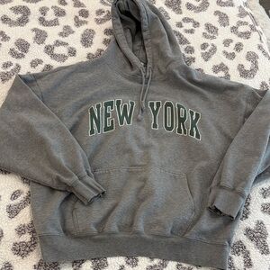 Brandy Melville Gray and Green 'New York' Hoodie